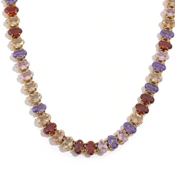 Colorful Zirconia 18K Gold Stainless Steel Waterproof Tennis Bracelet - Picture 4 of 11